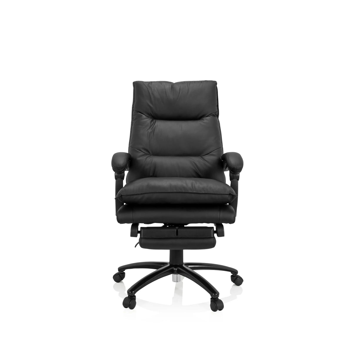 Siège de direction pour bureau à domicile RELAX CL 200 noir en similicuir avec pied en étoile et cinq roulettes de MyBuero – vue à 360° (vue de face 0°)
