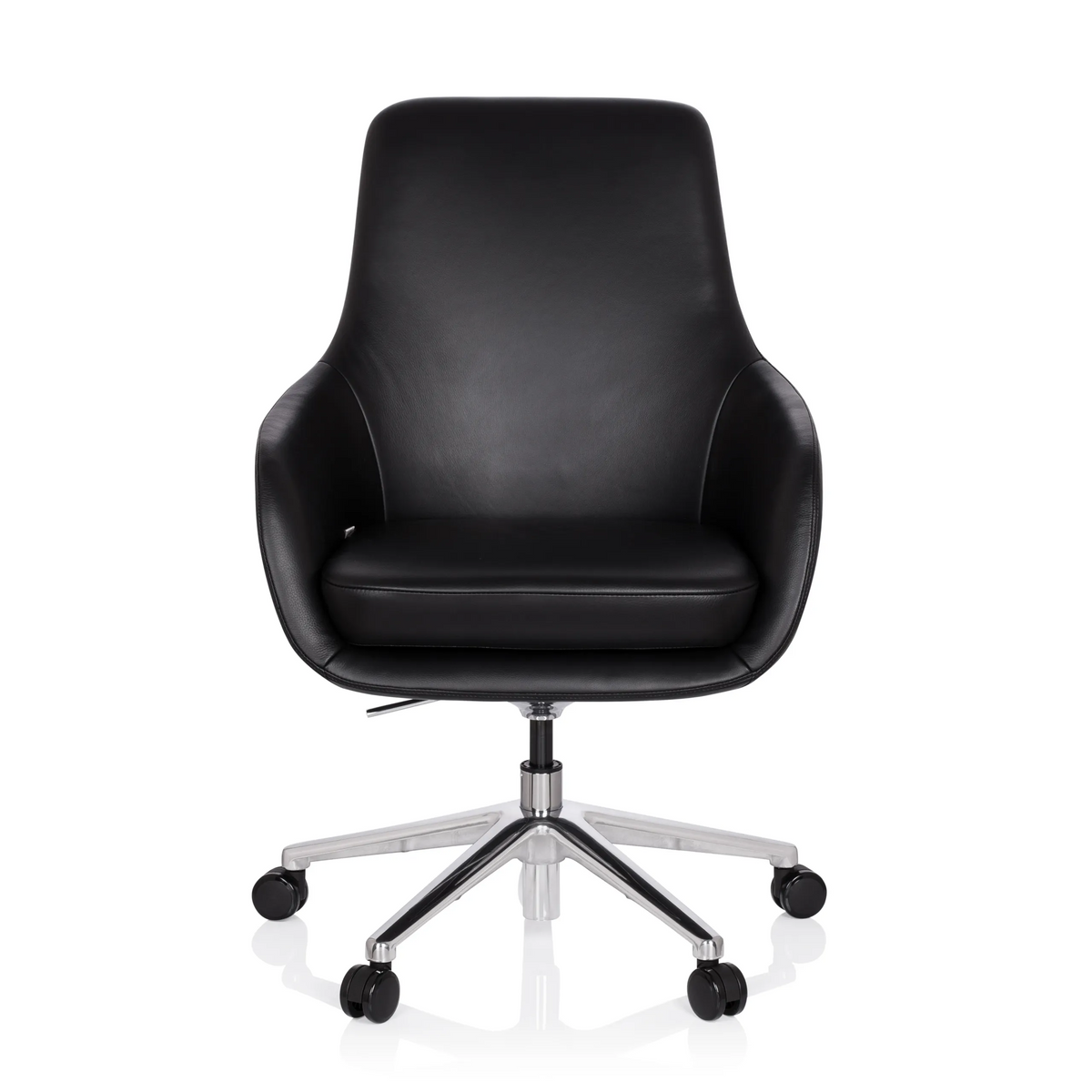 Siège de direction BARENO noir en cuir avec piètement à cinq roulettes de hjh OFFICE – vue à 360° (vue de face 0°)