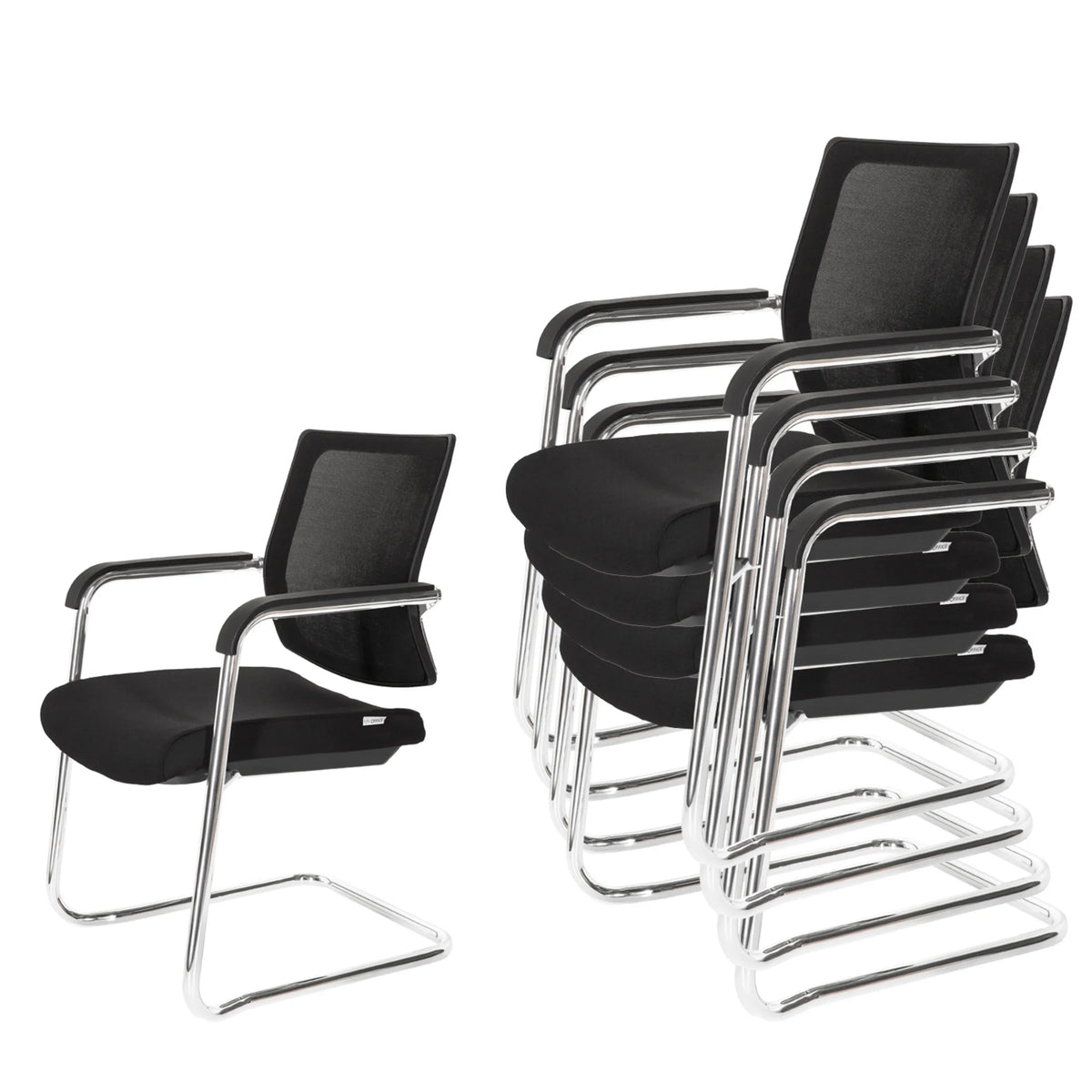 Chaises cantilever empilables LEVIA V en noir avec structure chromée et accoudoirs de hjh OFFICE
