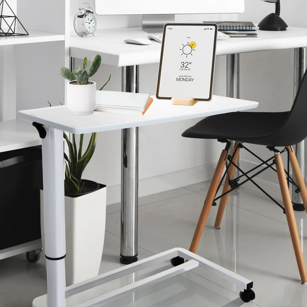 Plateau blanc du Bureau assis-debout STAND II avec pied réglable et roulettes de hjh OFFICE