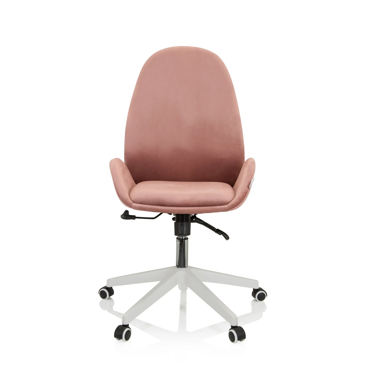Siège de bureau à domicile AVEA rose avec accoudoirs et piètement blanc à cinq roulettes de hjh OFFICE – vue à 360° (vue de face 0°)