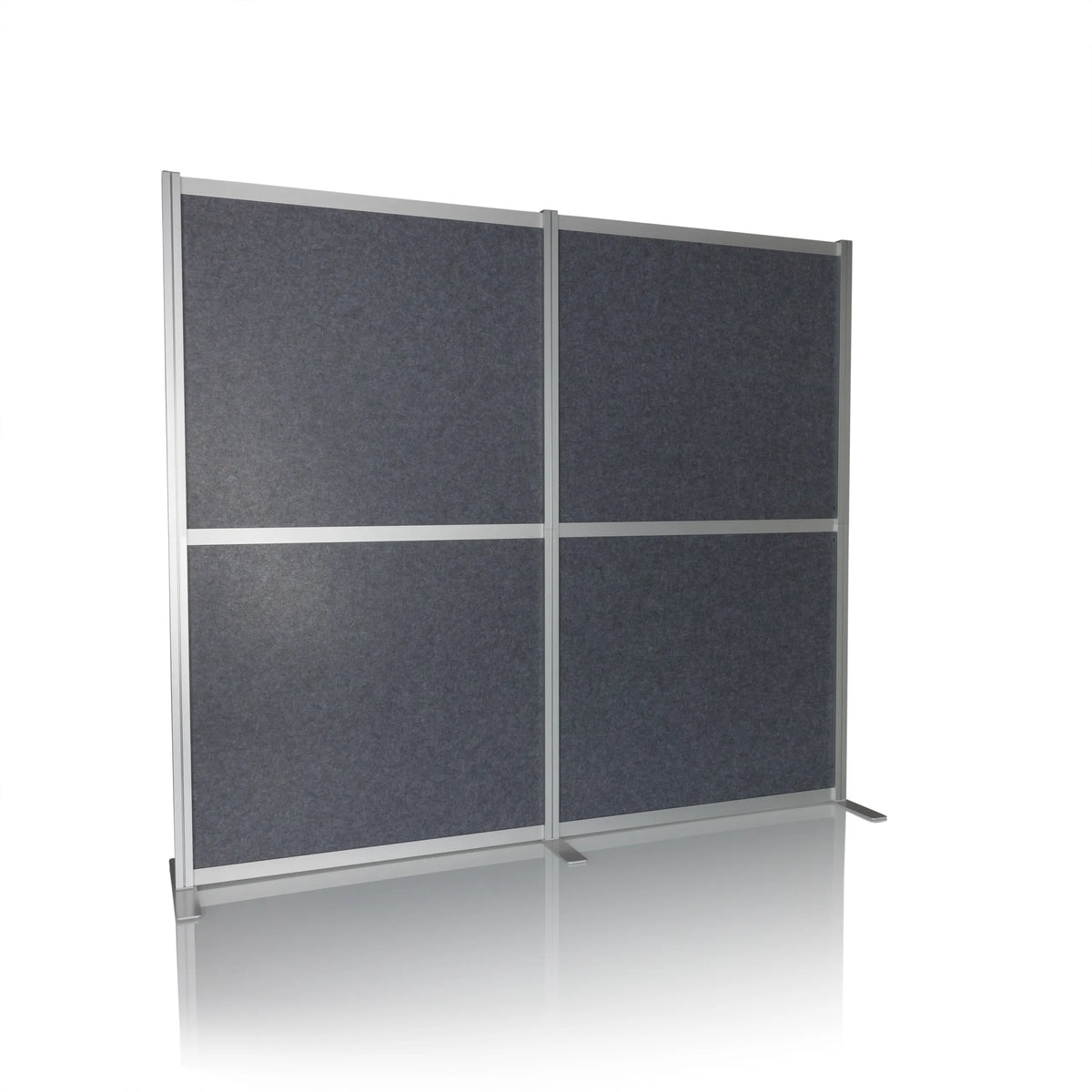 Cloison de séparation FLEXMIUT MODUL grise avec cadre en aluminium et pieds de support de hjh OFFICE – vue à 360° (vue de face 15°)