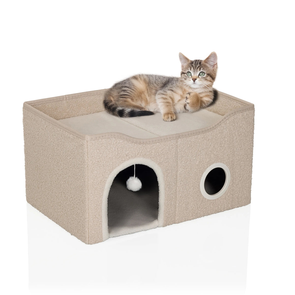 Grotte pour chat PAWY EB beige avec balles de jeu et surface de repos pour un chat de hjh LIVING