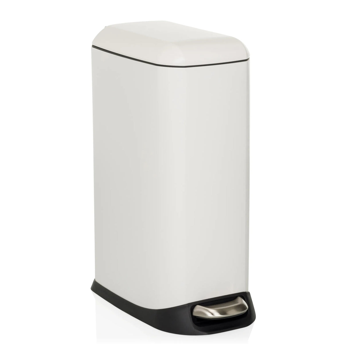 Poubelle CLEAN SLIM blanche avec pédale et couvercle arrondi de hjh OFFICE – vue à 360° (vue de trois quarts avant 30°)