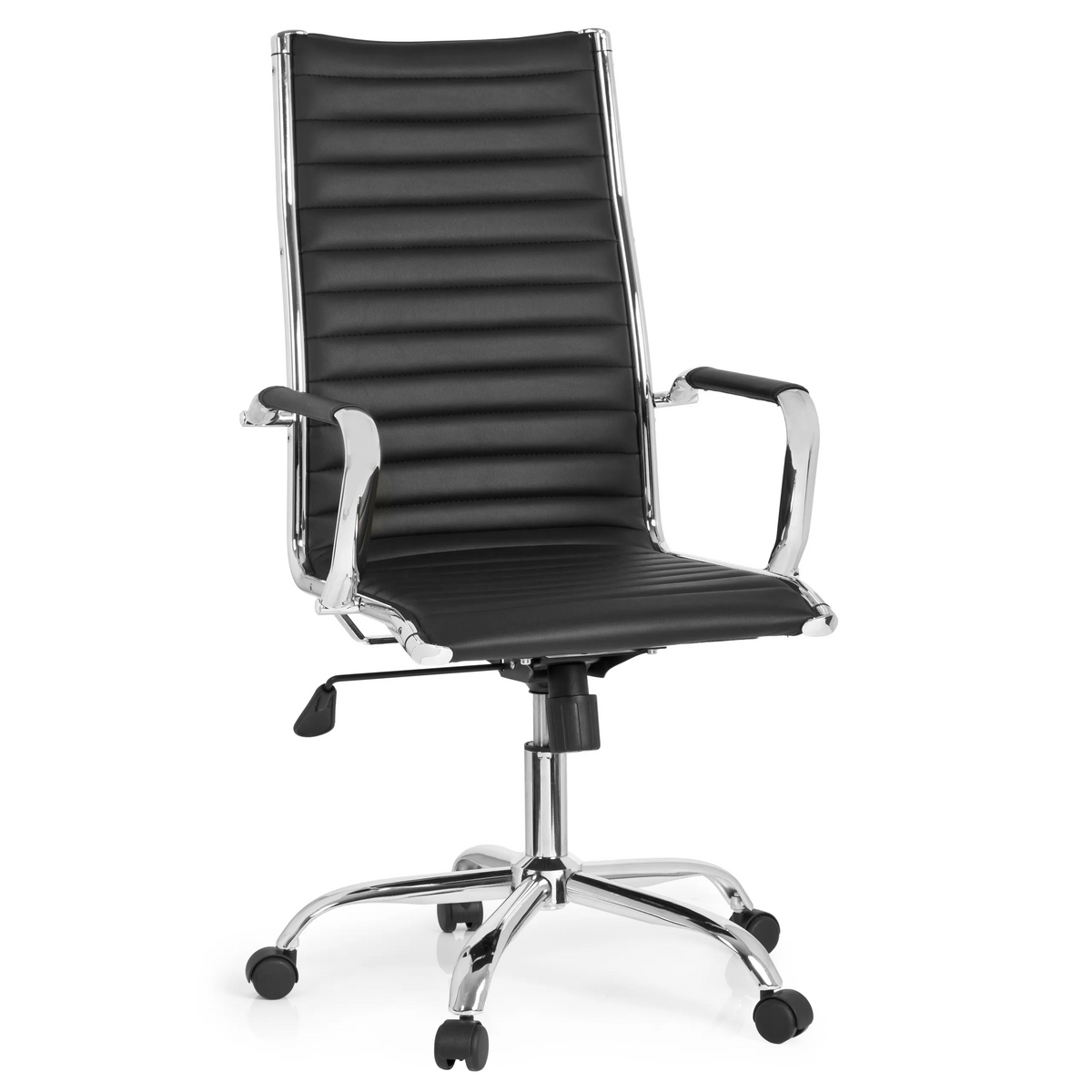 Siège de direction de qualité professionnelle VEMONA 20 noir, surpiqûres, accoudoirs et base à roulettes de hjh OFFICE – vue à 360° (vue de face 20°)