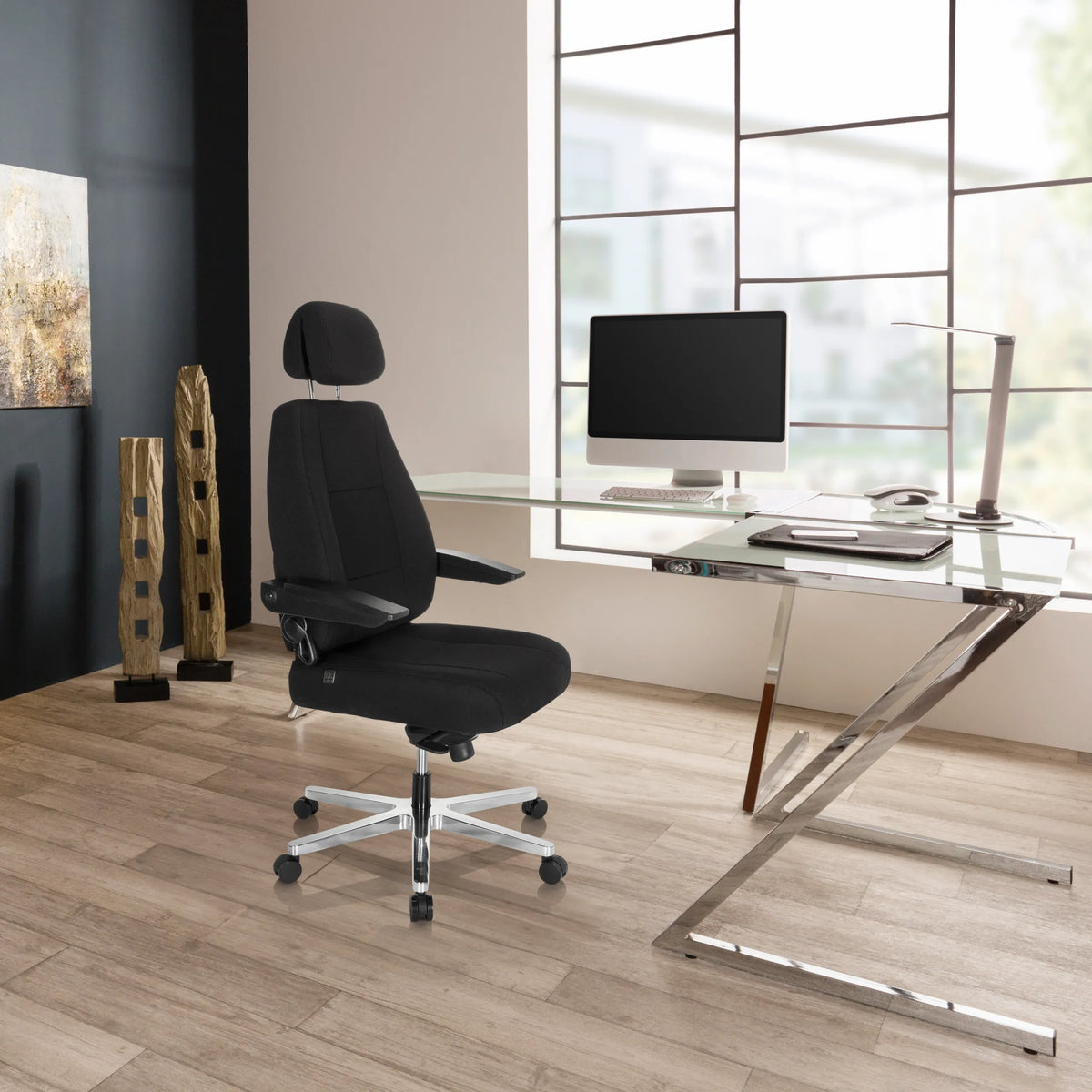 Siège pivotant XXL 24 HOURS I noir avec appuie-tête et accoudoirs de hjh OFFICE