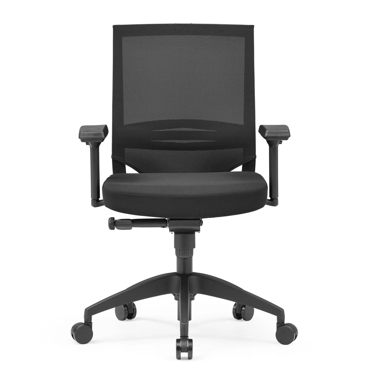 Siège de bureau de qualité professionnelle PORTO BASE noir avec dossier en maille et piètement à cinq roulettes de hjh OFFICE – vue à 360° (vue de face 0°)
