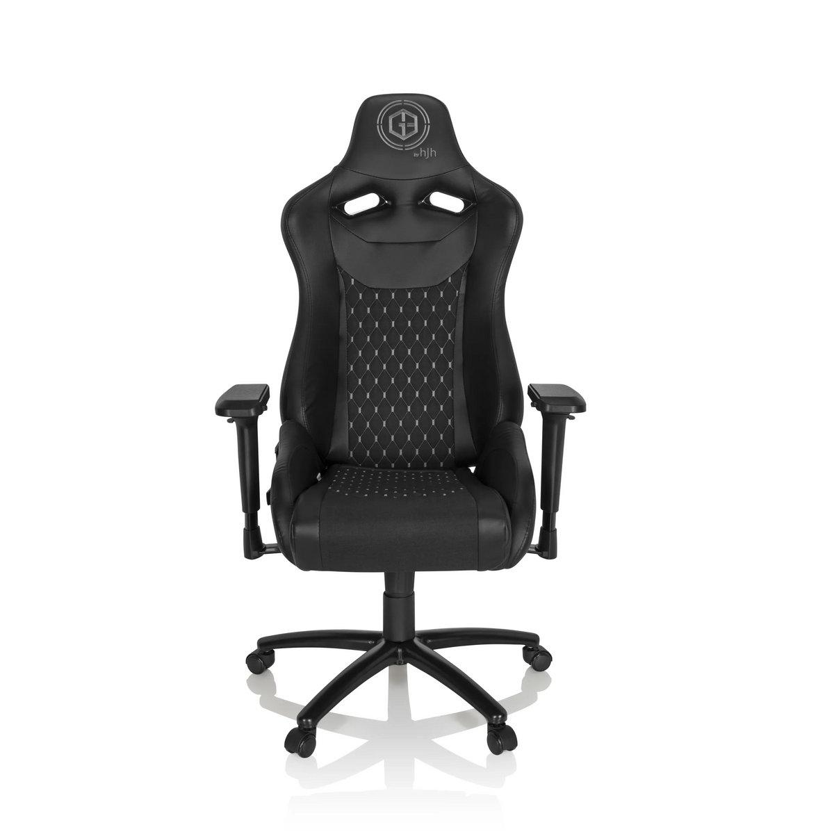 Fauteuil Gamer noir GAMEBREAKER SX 04 avec dossier matelassé et base à cinq roulettes de hjh OFFICE – vue à 360° (vue de face 0°)