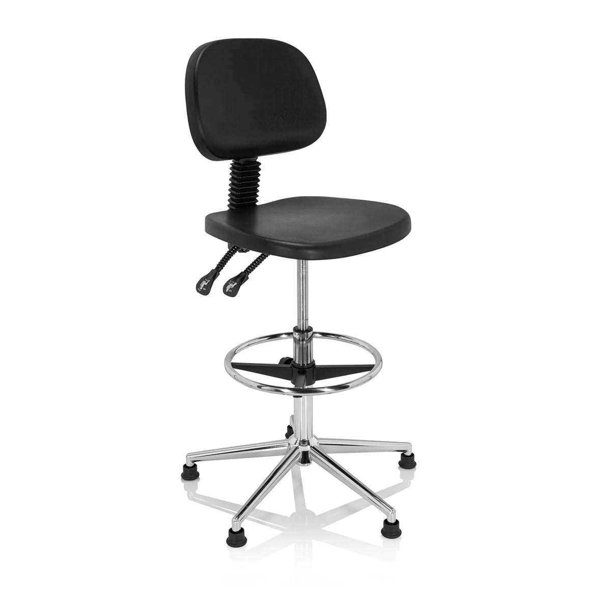Chaise de comptoir noire TOP WORK 24 I avec repose-pieds et base métallique à cinq branches de hjh OFFICE