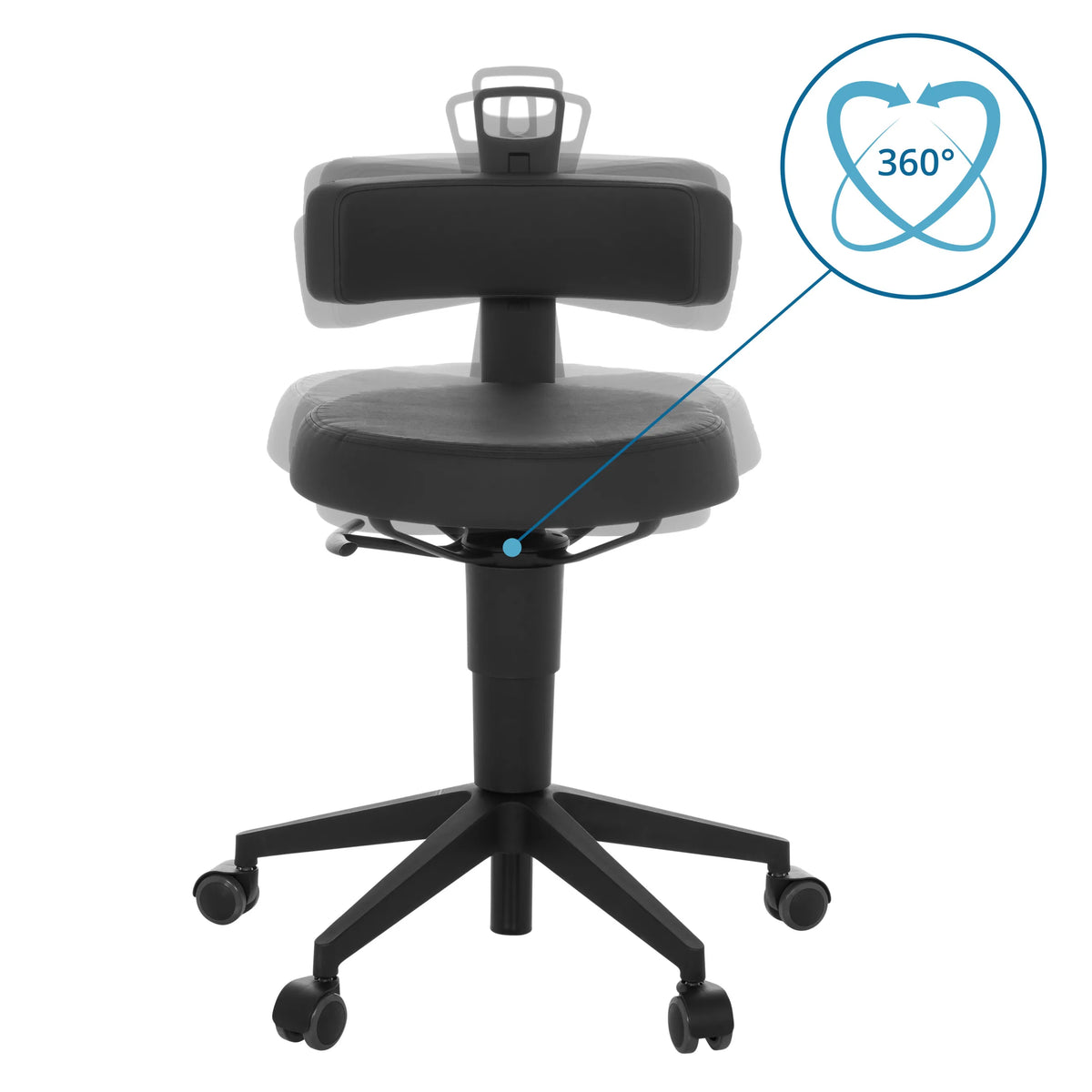 Fonction pivotante à 360 degrés du tabouret pivotant TOP WORK FLEX PU en noir avec revêtement en similicuir de hjh OFFICE