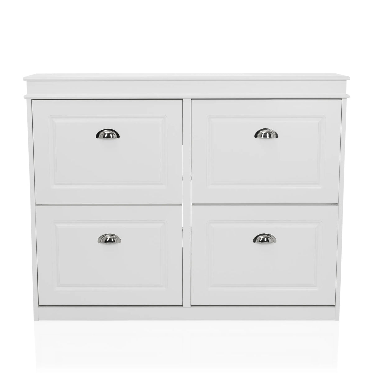 Armoire à chaussures blanche ESTHA 4 avec quatre tiroirs et poignées argentées de hjh LIVING