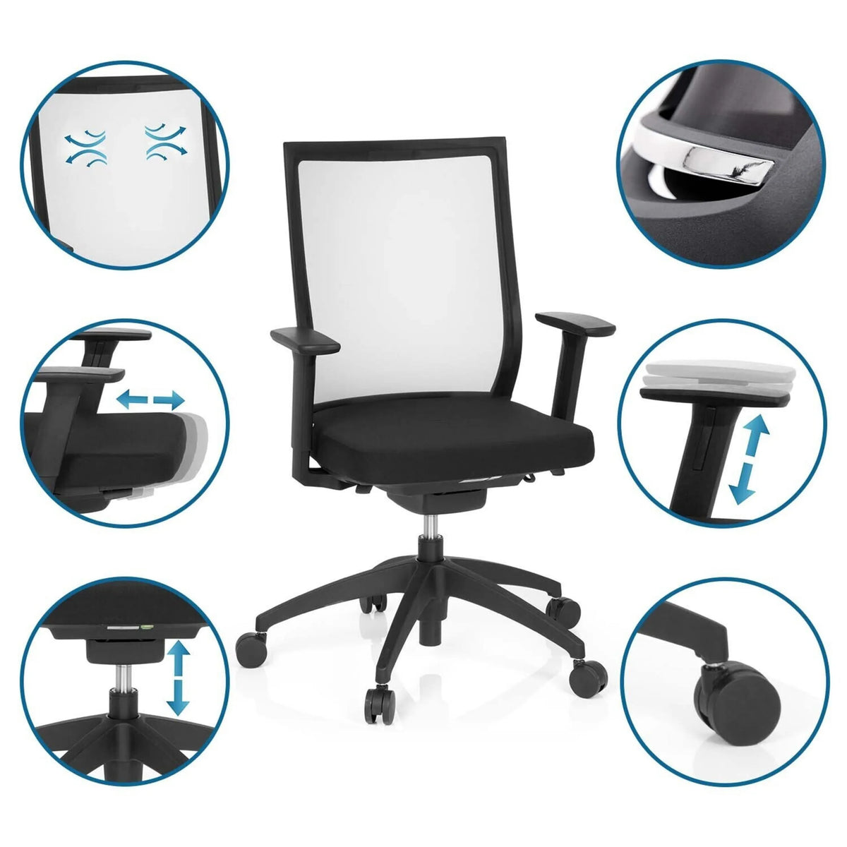 Siège de bureau de qualité professionnelle ASPEN noir avec accoudoirs et hauteur d'assise réglables de hjh OFFICE