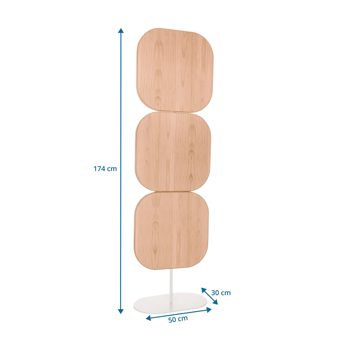 Dessin coté de la Cloison de séparation FLEXMIUT W avec une hauteur de 174 cm et un pied de 50 x 30 cm de hjh OFFICE