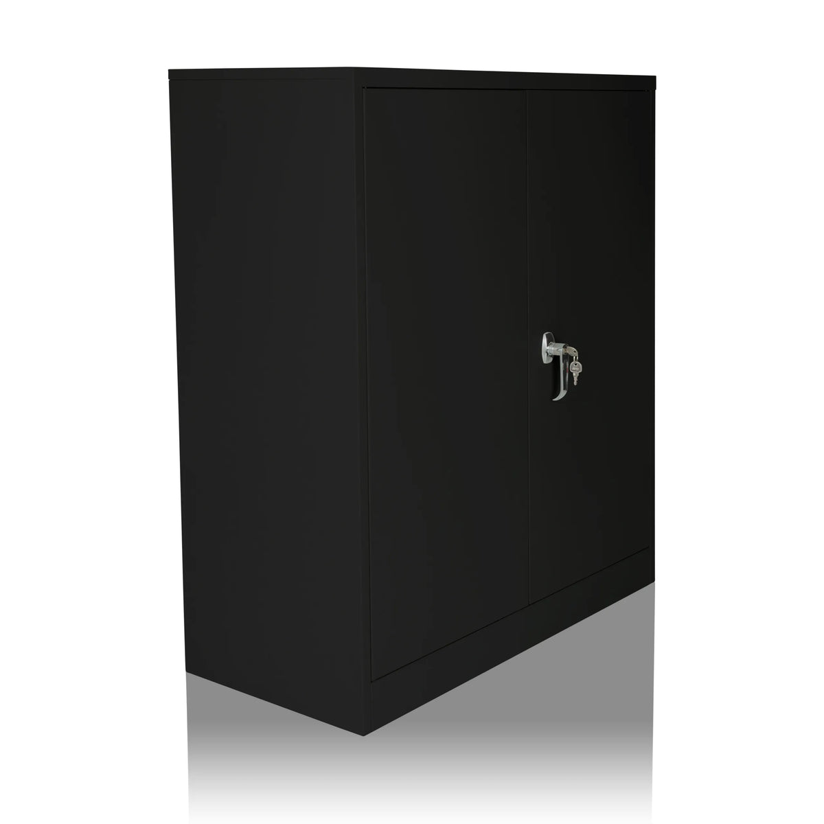 Armoire de classement COLOR AS 105 noire avec deux portes et une poignée argentée de hjh OFFICE – vue à 360° (vue de trois quarts avant 45°)
