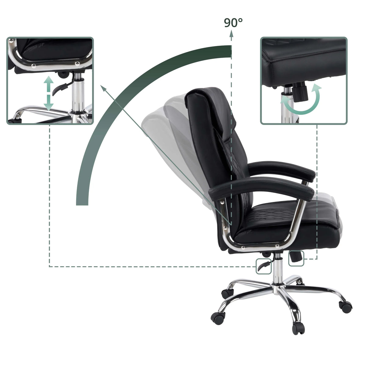 Réglage de la hauteur et fonction d'inclinaison à 90 degrés du siège de bureau à domicile Relax Prestio en noir de MyBuero