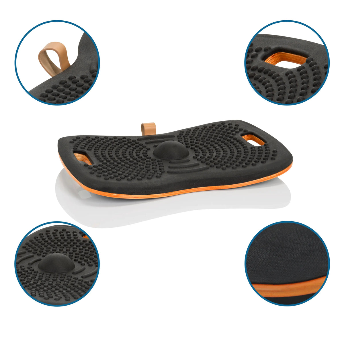 Schwarz-orangefarbenes Balance Board ACTIV mit Noppenstruktur und Tragegriff von hjh OFFICE
