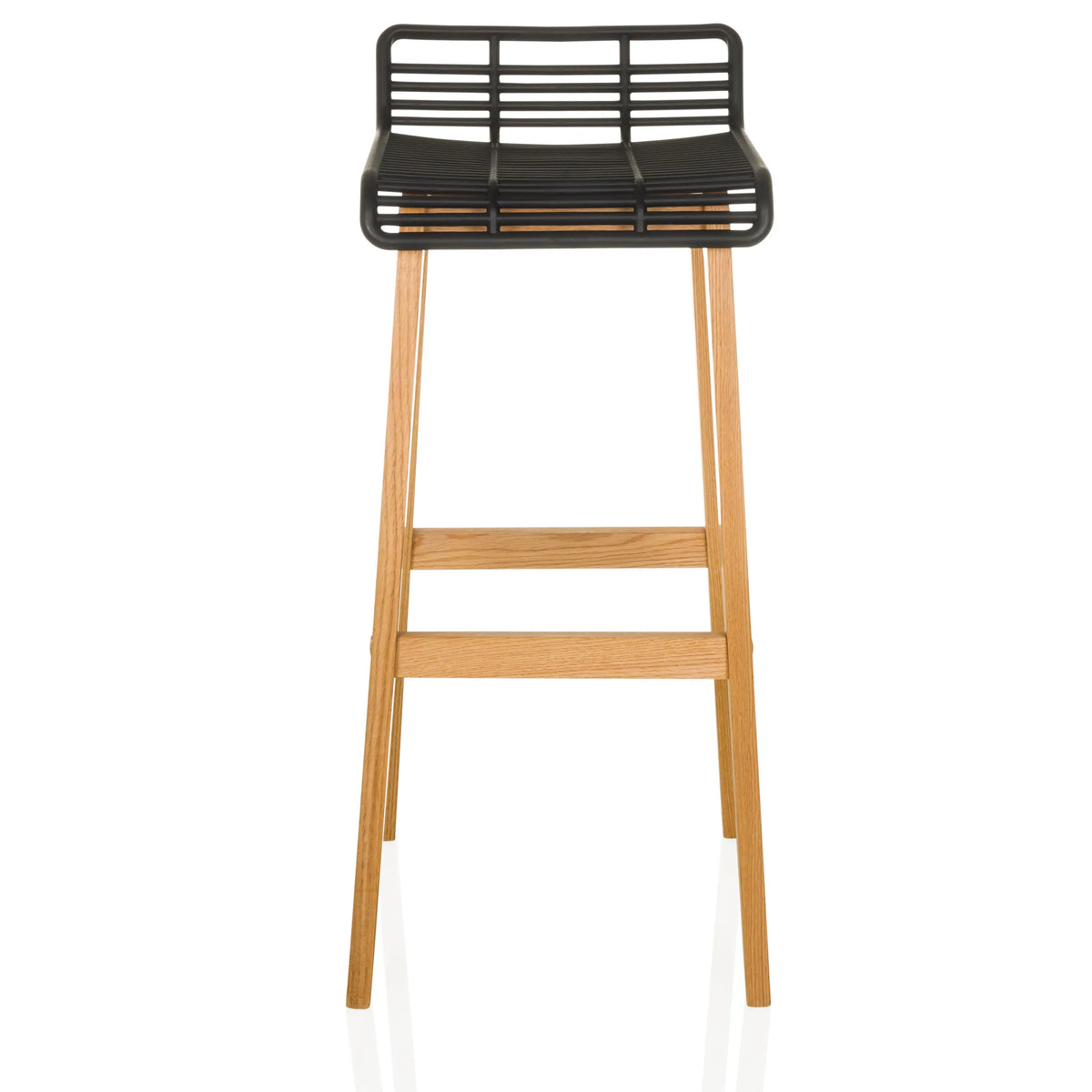 Tabouret de bar LONSO W avec coque d'assise noire et structure en bois de chêne de hjh OFFICE – vue à 360° (vue de face 0°)