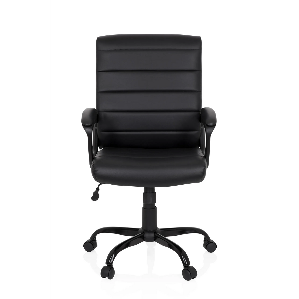 Siège de direction pour bureau à domicile ERGOSMOOTH BIG noir, capitonné, sur base à cinq roulettes de hjh OFFICE – vue à 360° (vue de face 0°)
