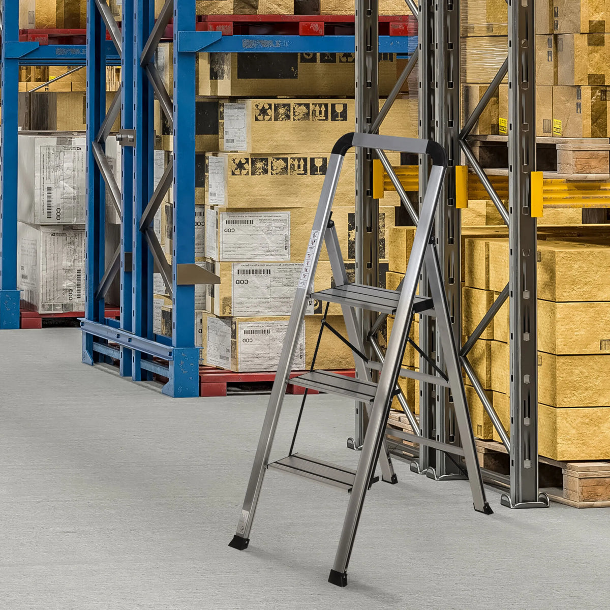 Échelle pliante SOLID V avec trois marches en aluminium de hjh OFFICE