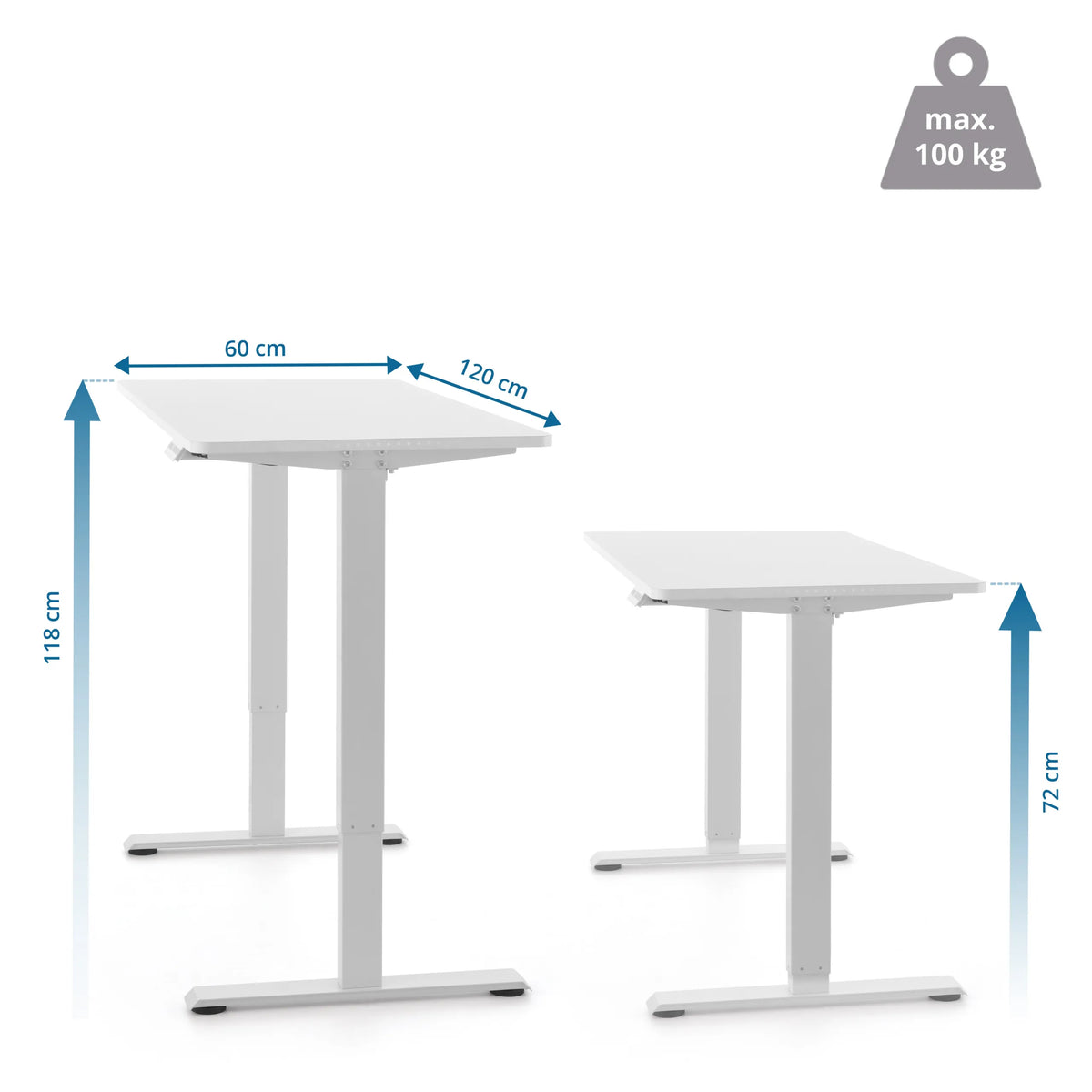 Dessin coté du Bureau réglable en hauteur électriquement Worktime Kid de 120 × 60 cm de hjh OFFICE