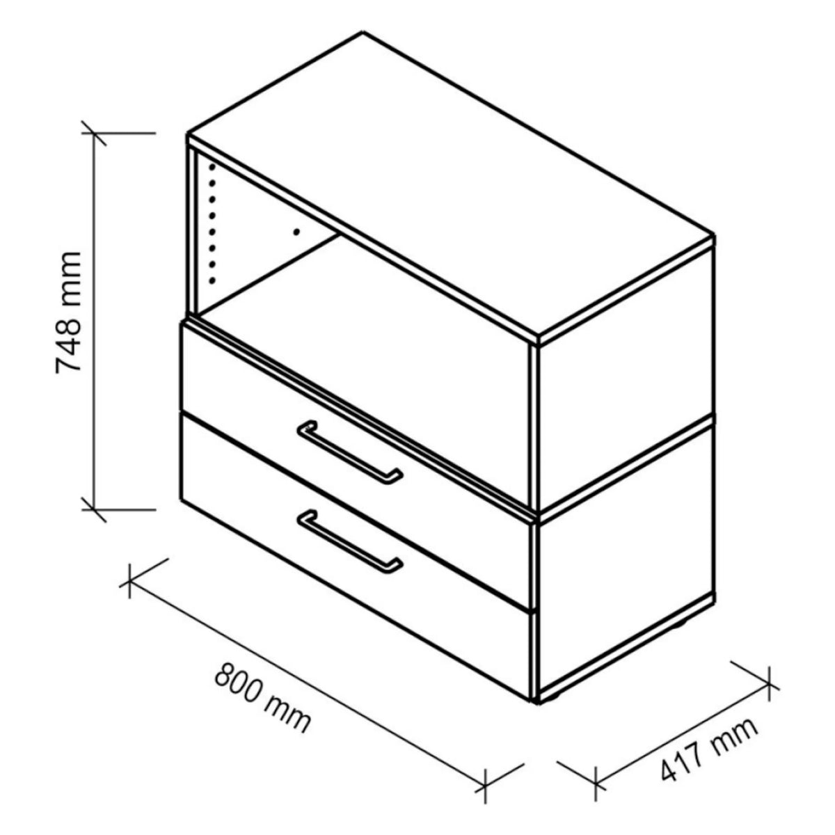 Technische Zeichnung des Unterbauschranks FlexWall mit 800 × 417 mm von hjh OFFICE PRO