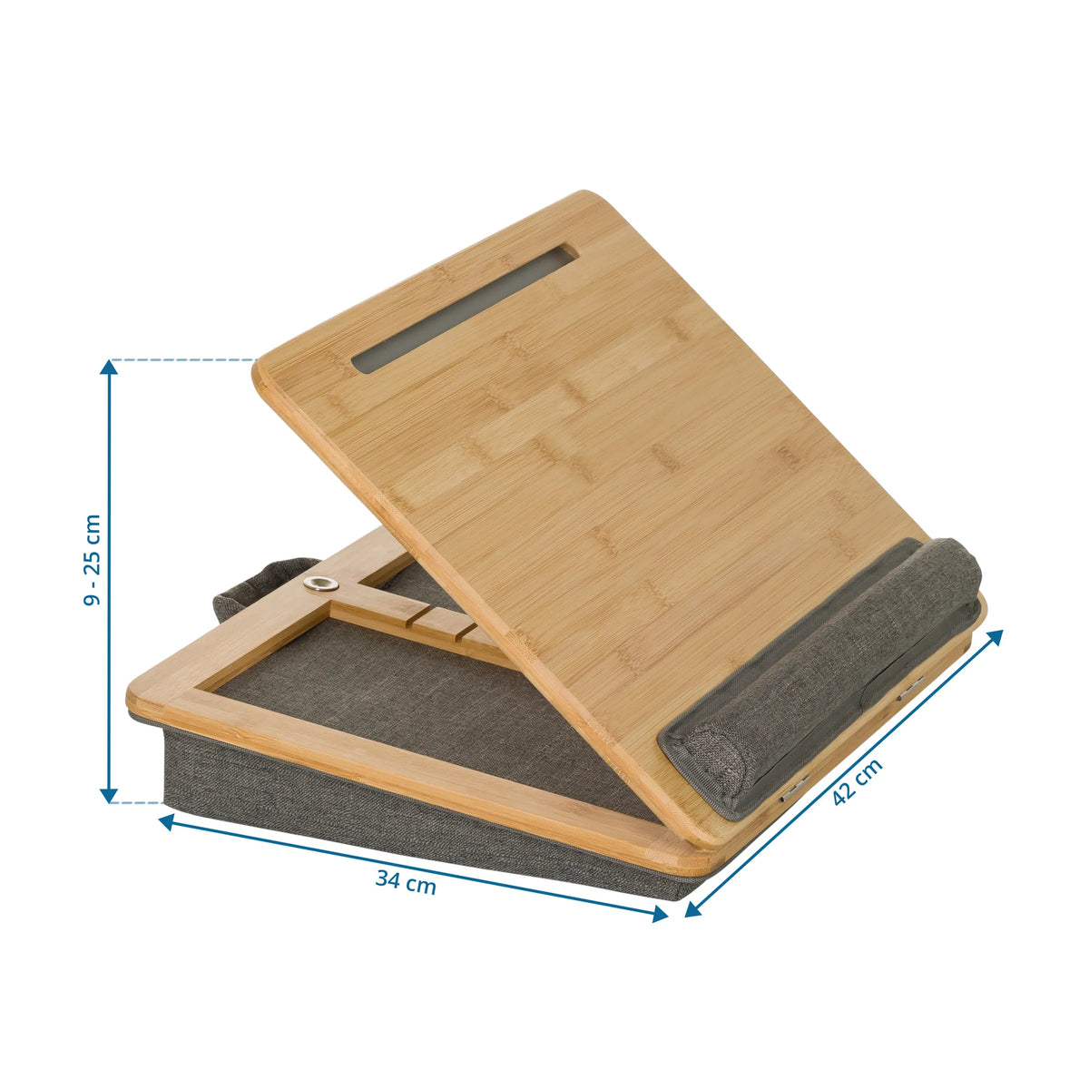 Vue dimensionnelle du Support pour ordinateur portable COMFILAP III avec 42 × 34 cm et une hauteur de 9 à 25 cm de hjh OFFICE