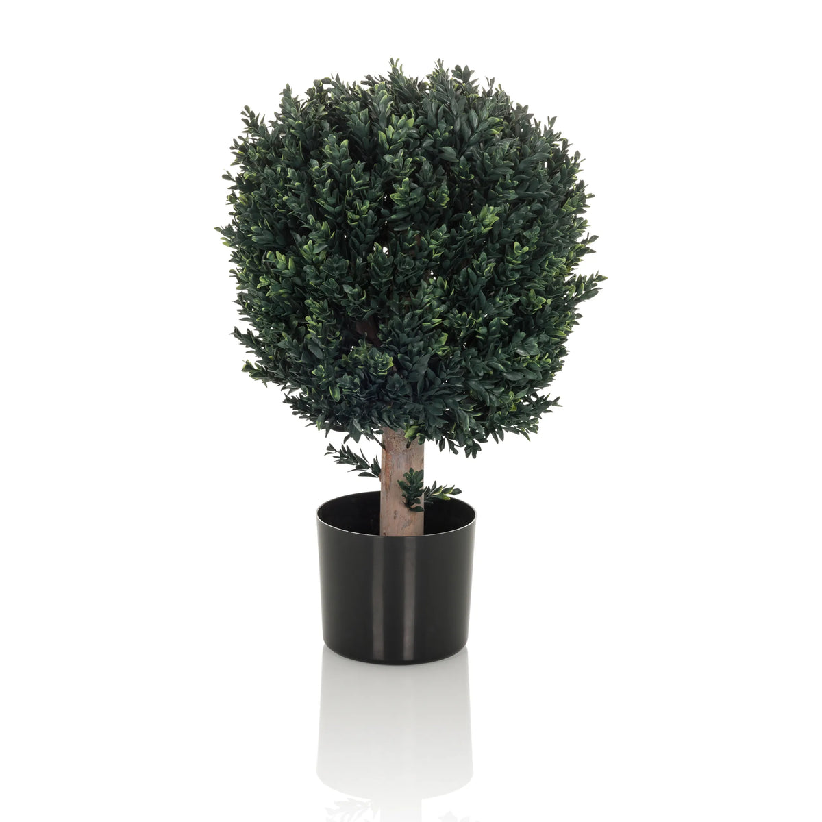 Plante artificielle verte BUXUS en forme d'arbre sphérique avec pot noir de hjh OFFICE – vue à 360° (vue de face 0°)