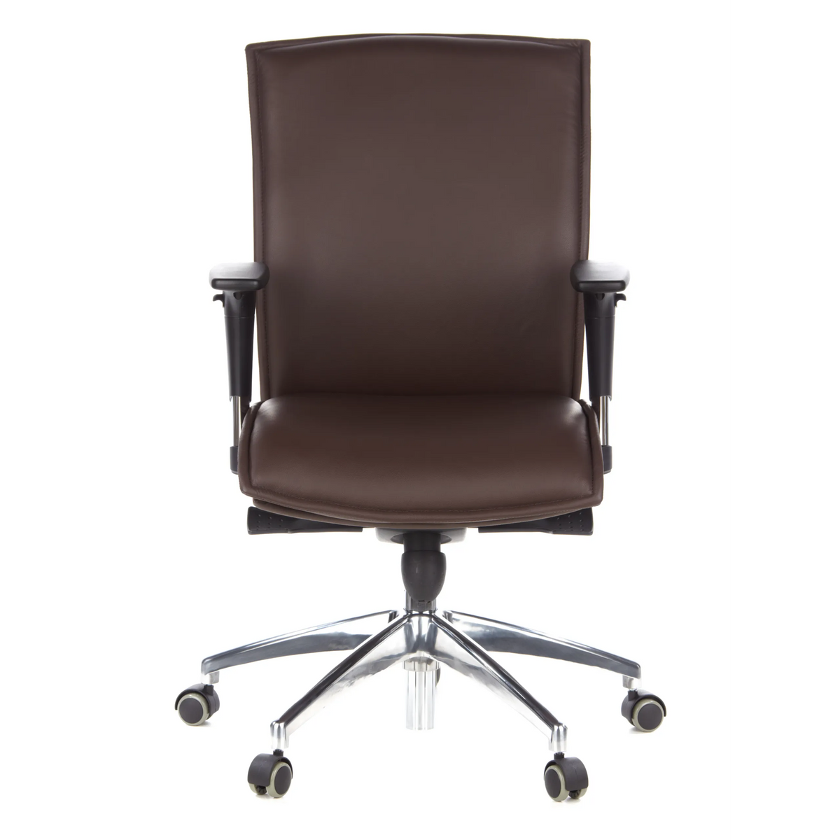 Siège de direction de luxe MURANO 10 marron foncé avec accoudoirs et base à cinq roulettes de hjh OFFICE – vue à 360° (vue de face 0°)