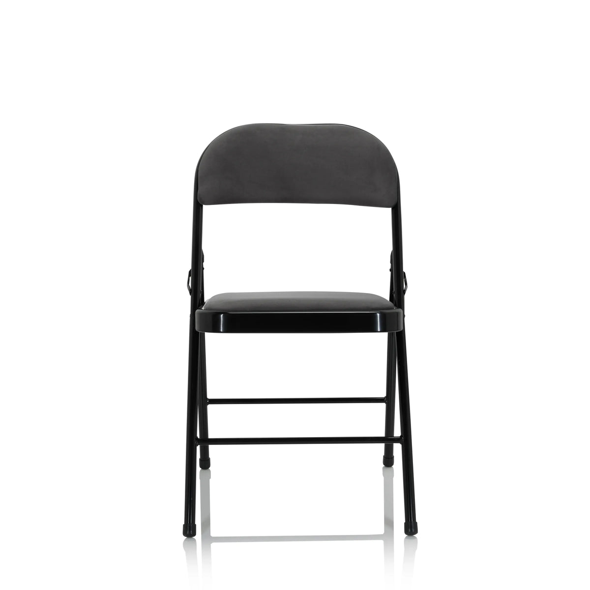 Chaise pliante TUDELA I gris foncé avec housse en velours et structure noire de hjh OFFICE – vue à 360° (vue de face 0°)