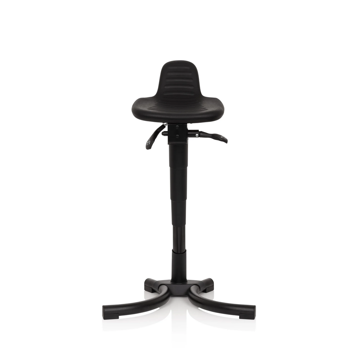 Siège assis-debout TOP WORK 34 noir avec assise, dossier et base à quatre pieds de hjh OFFICE – vue à 360° (vue de face 0°)