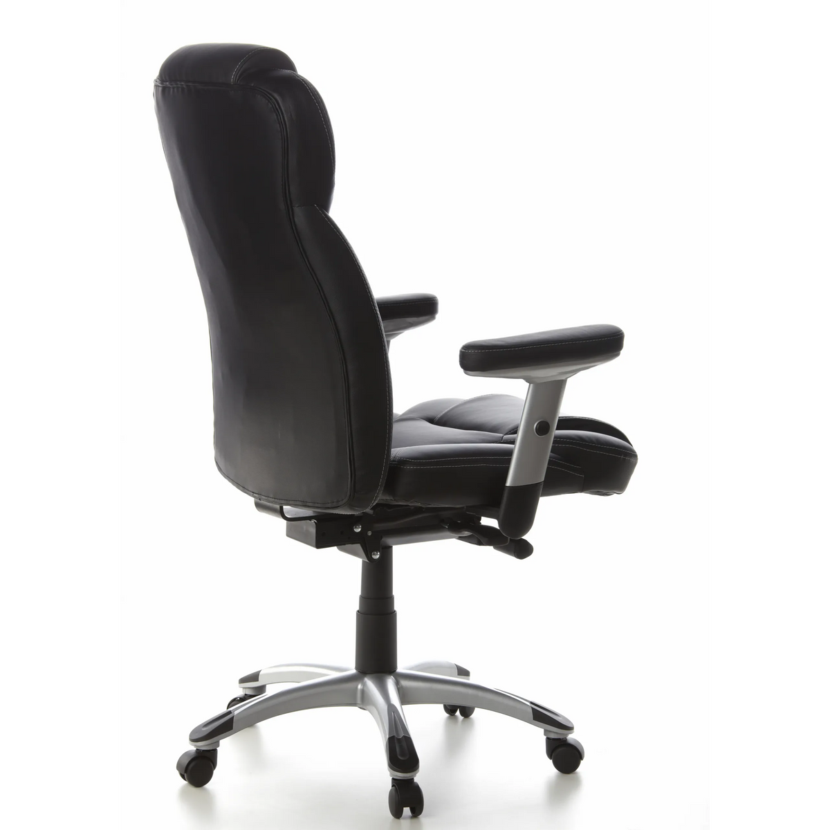 Siège de direction professionnelle EMBASSY 200 L noir avec accoudoirs et base argentée à cinq roulettes de hjh OFFICE – vue à 360° (vue de trois quarts arrière 120°)