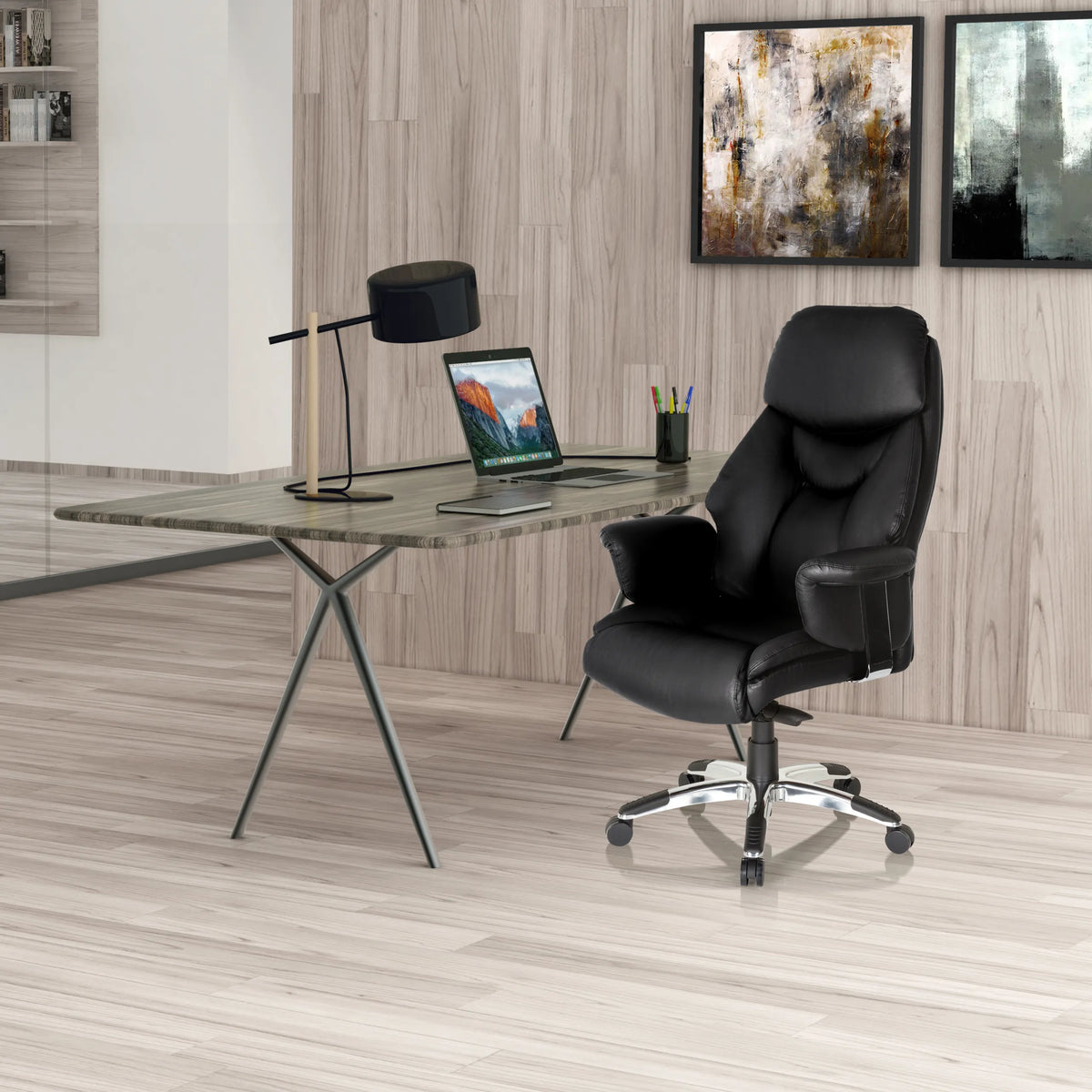 Siège de direction de luxe PRADO noir en similicuir avec pied en étoile et roulettes de hjh OFFICE