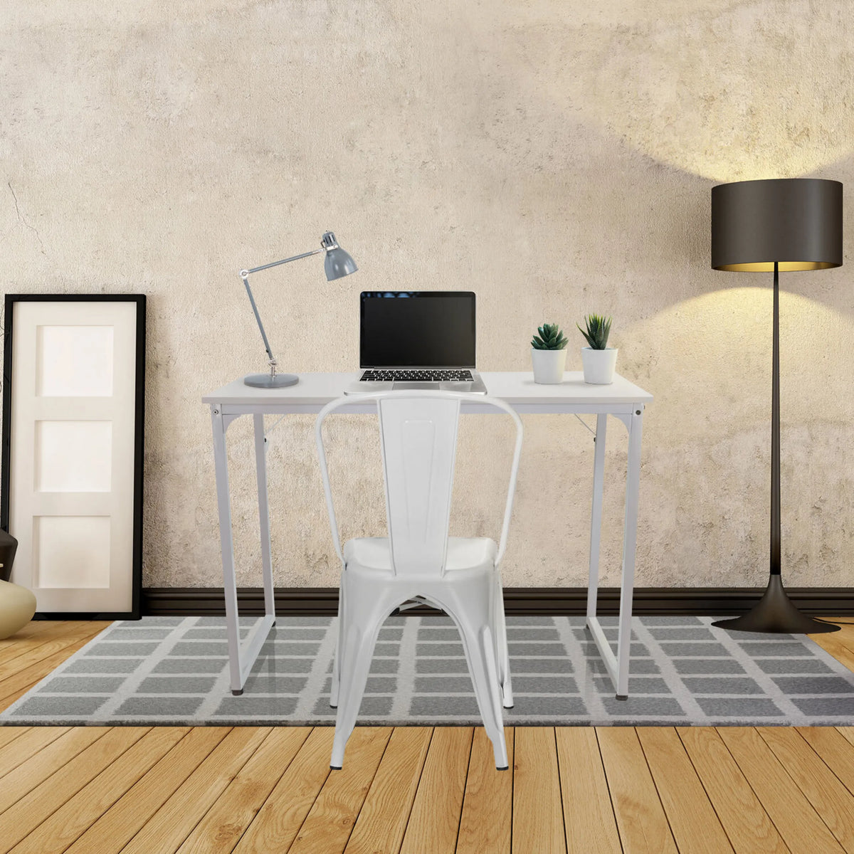 Bureau WORKSPACE I blanc de 100 × 50 cm avec une chaise assortie de hjh OFFICE