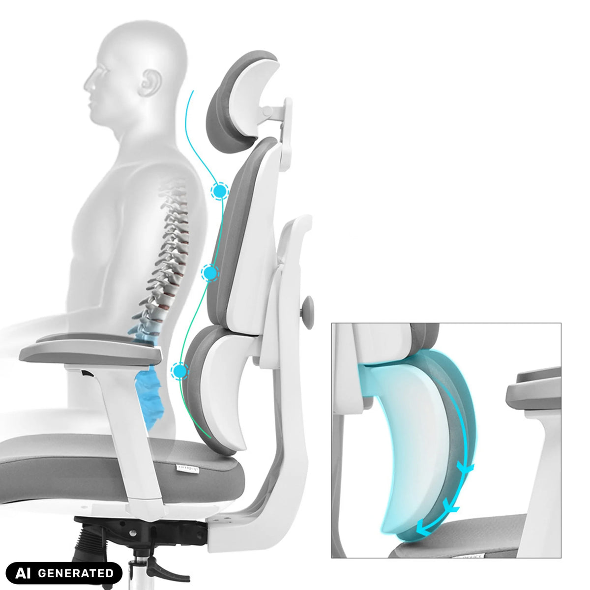 Support lombaire du siège de bureau de qualité professionnelle Ergomy WF 2 de hjh OFFICE (image générée par IA)