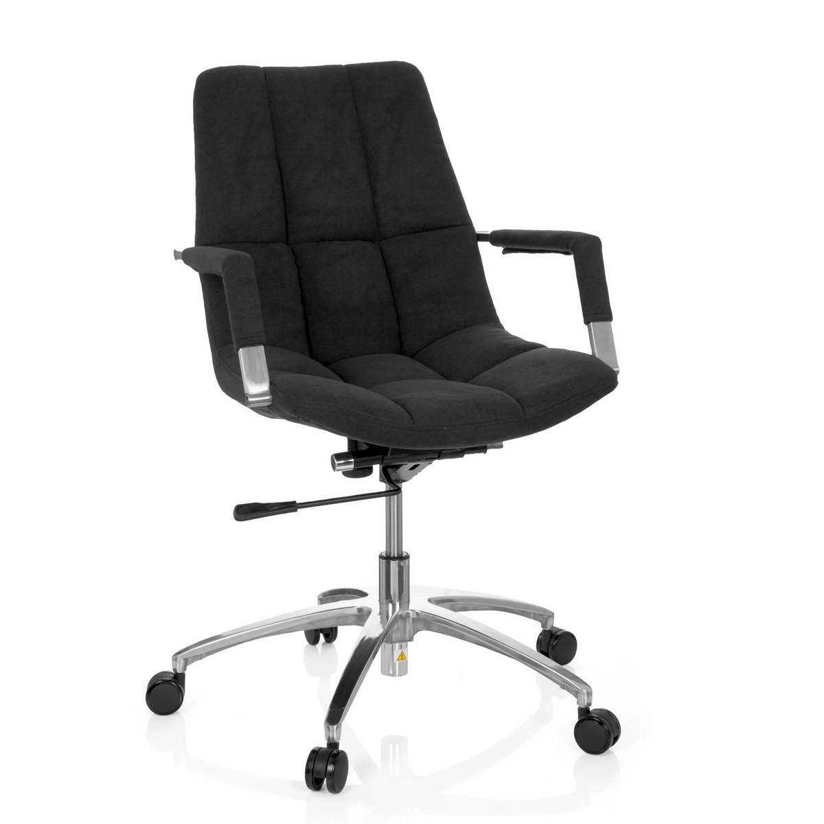 Siège de bureau à domicile SARANTO noir avec revêtement en tissu et base à cinq roulettes de hjh OFFICE – vue à 360° (vue de face 20°)