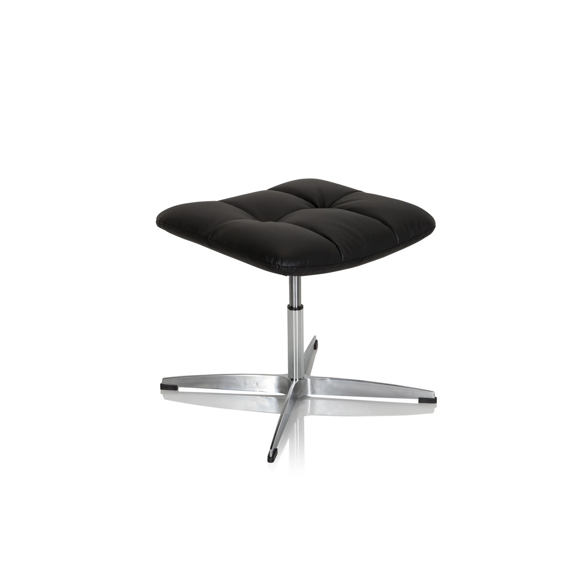 Tabouret rembourré noir SARANTO en similicuir avec pied en étoile à quatre branches de hjh OFFICE – vue à 360° (vue de trois quarts avant 40°)
