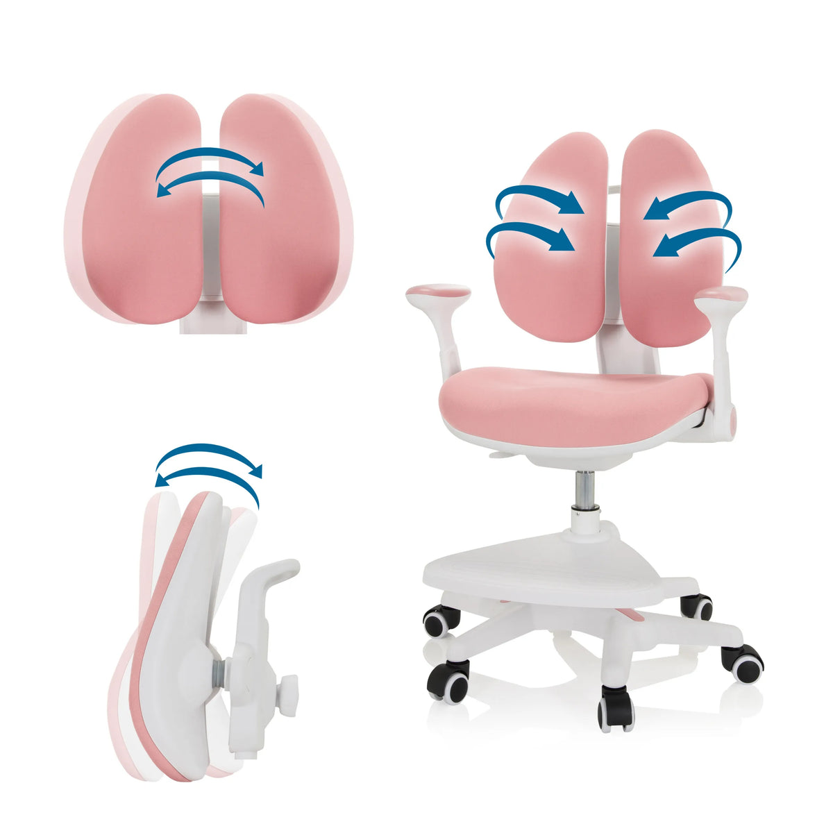 Dossier réglable de la chaise pour enfants KID WING en rose avec coussins amovibles de hjh OFFICE