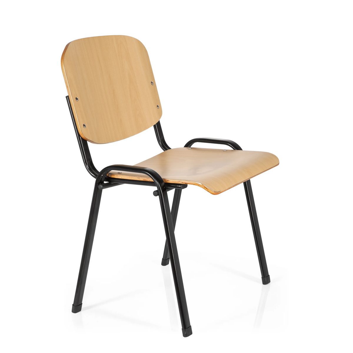 Chaise à quatre pieds XT 600 SW H avec assise et dossier en hêtre et structure noire de hjh OFFICE – vue à 360° (vue de trois quarts avant 60°)