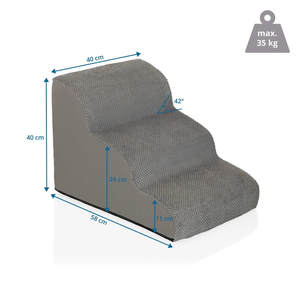 Dessin dimensionnel de l'Escabeau pour animaux de compagnie PAWY STEP 3 de 40 × 58 cm et une capacité de charge de 35 kg de hjh LIVING