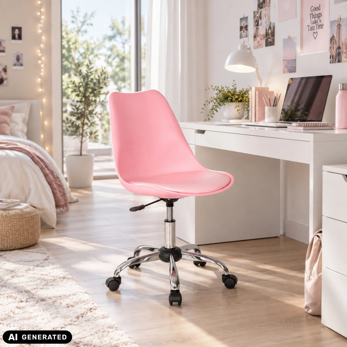 Siège de bureau à domicile rose FANCY PRO avec un pied en étoile en métal brillant de hjh OFFICE