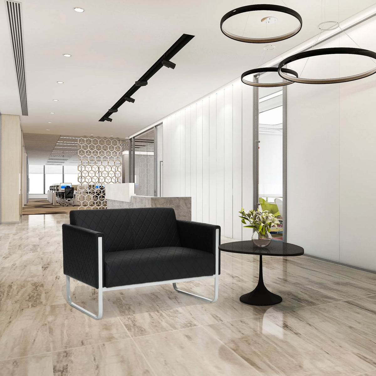 Canapé lounge noir ARUBA STEP deux places avec structure argentée de hjh OFFICE