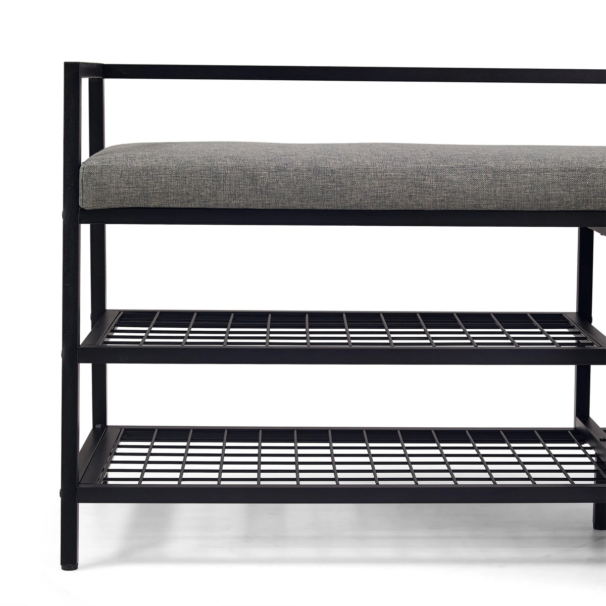 Assise grise et deux clayettes grillagées de l'armoire à chaussures Estha Loft en noir de hjh LIVING