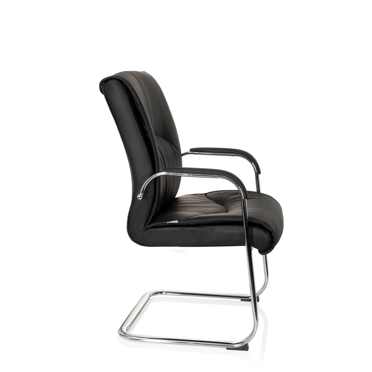 Chaises cantilever SOVRANO V noire avec accoudoirs et piètement luge chromé de hjh OFFICE – vue à 360° (vue de profil 80°)