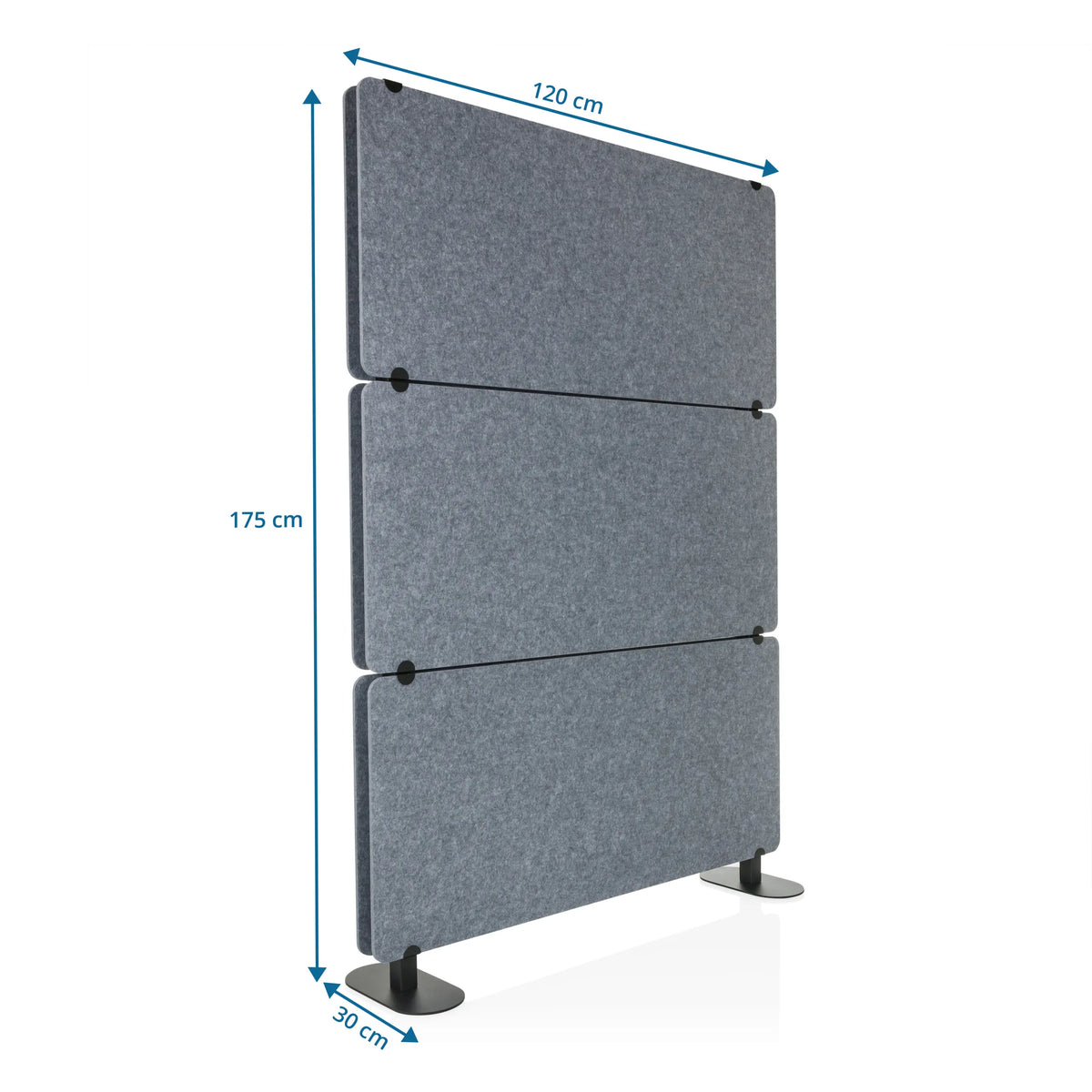 Dessin dimensionnel de la Cloison de séparation FLEXMIUT EXTEND de 175 × 120 cm de hjh OFFICE