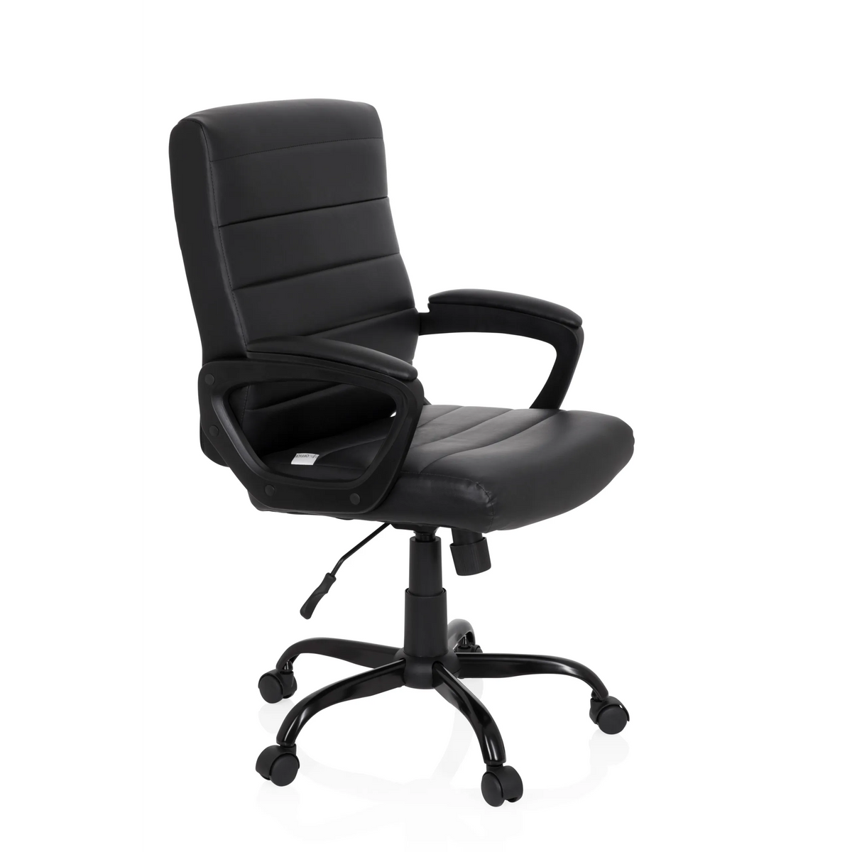 Siège de direction pour bureau à domicile ERGOSMOOTH BIG noir, capitonné, sur base à cinq roulettes de hjh OFFICE – vue à 360° (vue de trois quarts avant 60°)