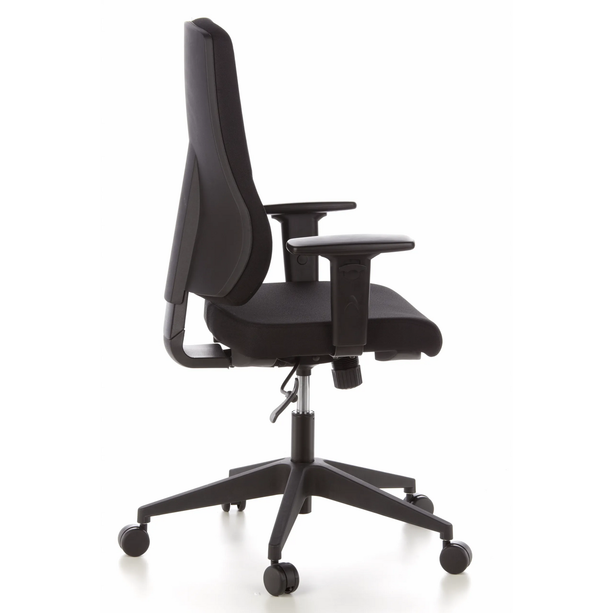 Siège de bureau de qualité professionnelle PRO-TEC 100 noir avec accoudoirs et base à cinq roulettes de hjh OFFICE – vue à 360° (vue de profil 100°)