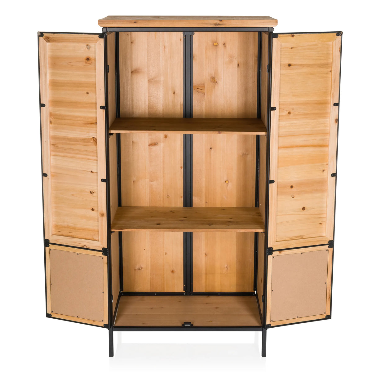 Compartiment ouvert avec deux étagères de la commode CONTINENTO HIGH en bois clair de hjh LIVING