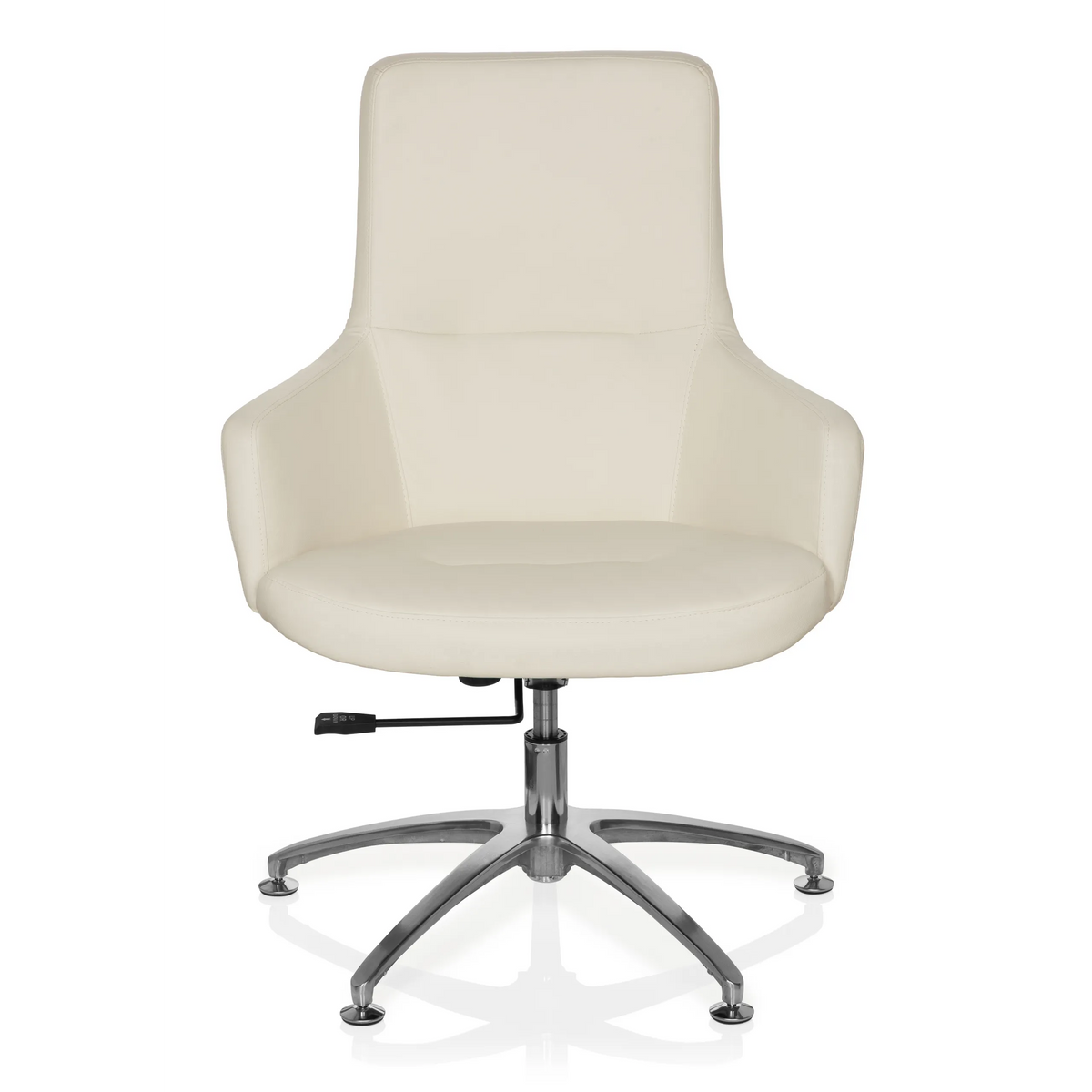 Fauteuil de salon SHAKE 300 blanc crème avec pied en étoile brillant et cinq roulettes de hjh OFFICE – vue à 360° (vue de face 0°)