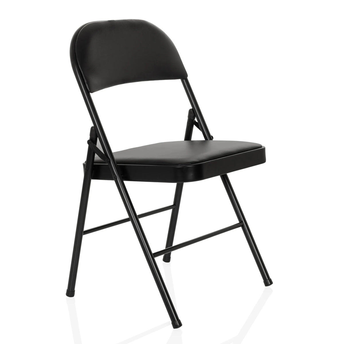 Chaise pliante TUDELA H noire avec revêtement en similicuir de hjh OFFICE – vue à 360° (vue de trois quarts avant 45°)