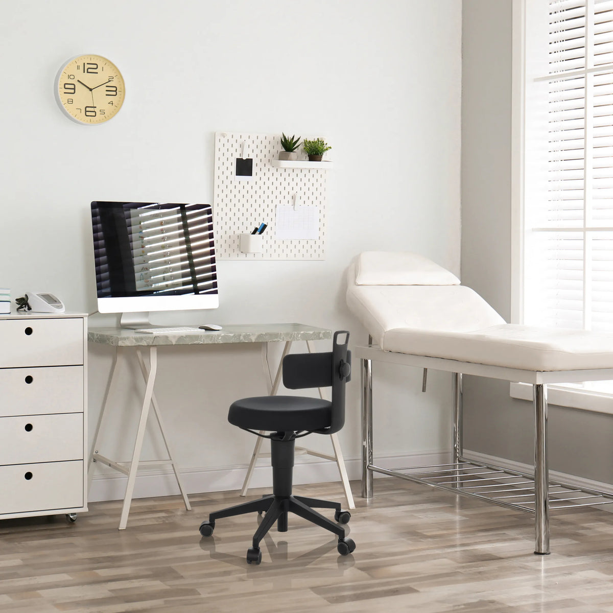 Tabouret pivotant TOP WORK FLEX noir avec revêtement en tissu, dossier et roulettes de hjh OFFICE